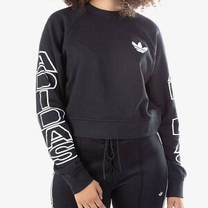 NEW Adidas Cropped Letter Logo Crewneck Sweatshirt Black White Size Medium M